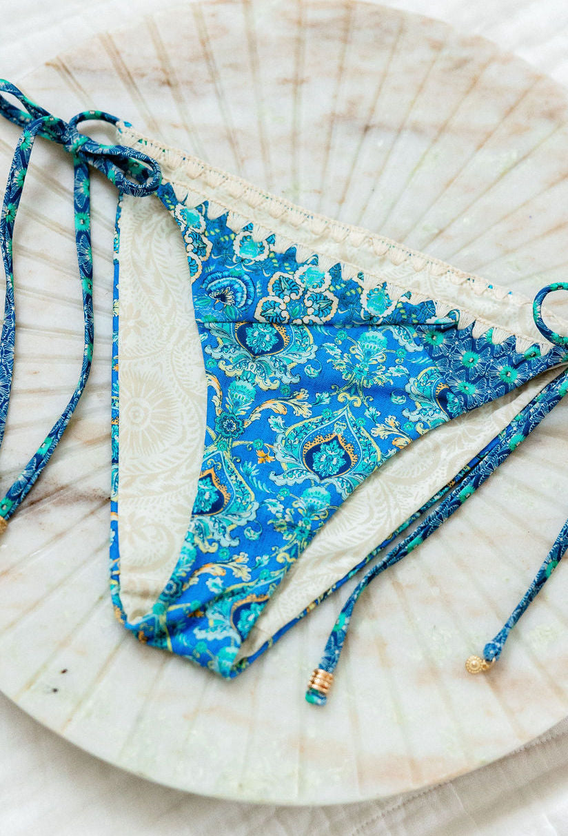 Naples Bikini Bottom - Aqua Patchwork-Bikini Bottom-RÍDA