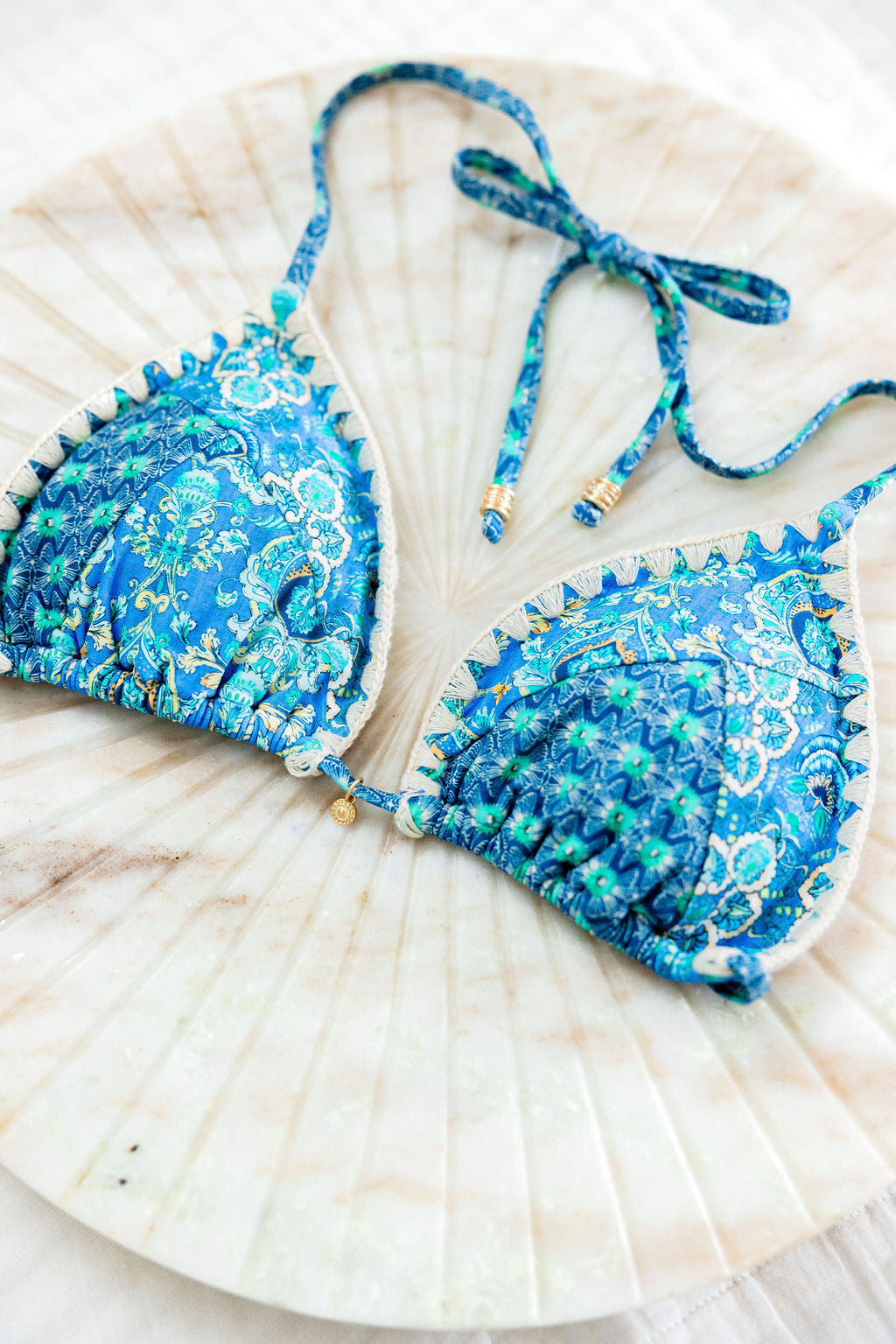 Palermo Triangle Bikini Top - Aqua Patchwork-Bikini Top-RÍDA